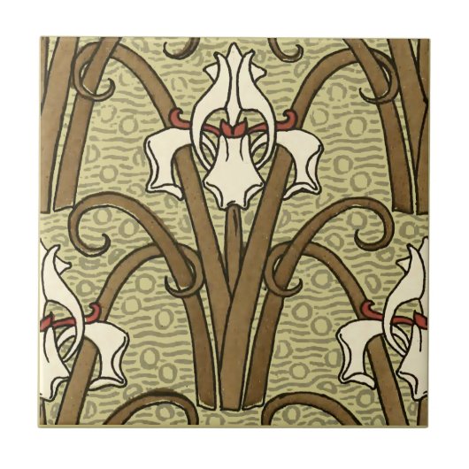 Art Nouveau White Iris Pattern van Verneuil Tegeltje (Voorkant)