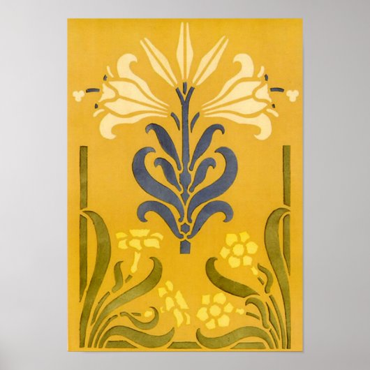 Art Nouveau White Lily - Afdrukken Poster (Voorkant)