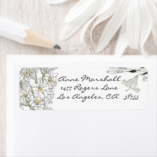 Art Nouveau White Lily Flowers Label (Insitu)