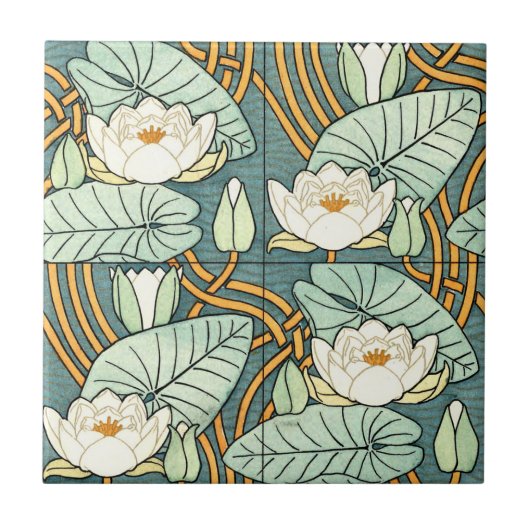 Art Nouveau White Lily Pattern van Verneuil Tegeltje (Voorkant)
