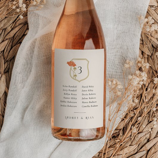 Art Nouveau Wijnfles Tafelnummer & gastenlijst Wijn Etiket