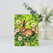 Art Nouveau Wild Rabbit and Flowers Briefkaart (Staand voorkant)