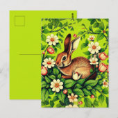 Art Nouveau Wild Rabbit and Flowers Briefkaart (Voorkant / Achterkant)