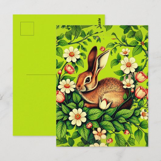 Art Nouveau Wild Rabbit and Flowers Briefkaart (Voorkant / Achterkant)