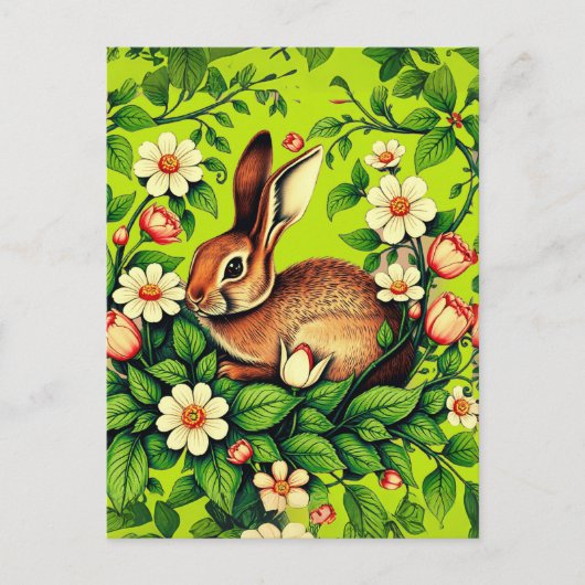 Art Nouveau Wild Rabbit and Flowers Briefkaart (Voorkant)