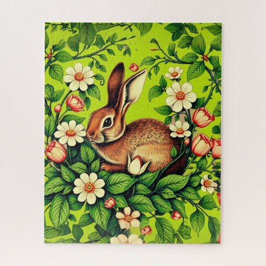 Art Nouveau Wild Rabbit and Flowers Legpuzzel (Verticaal)