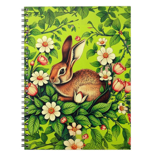 Art Nouveau Wild Rabbit and Flowers Notitieboek (Voorkant)