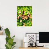 Art Nouveau Wild Rabbit and Flowers Poster (Thuiskantoor)