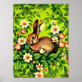 Art Nouveau Wild Rabbit and Flowers Poster (Voorkant)