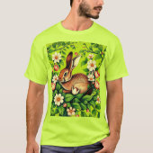 Art Nouveau Wild Rabbit and Flowers T-shirt (Voorkant)