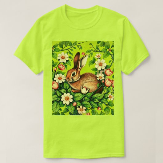 Art Nouveau Wild Rabbit and Flowers T-shirt (Design voorkant)