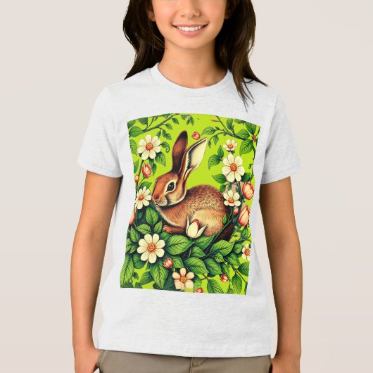 Art Nouveau Wild Rabbit and Flowers Tri-Blend Shirt (Voorkant)