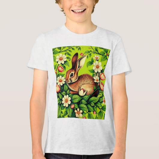 Art Nouveau Wild Rabbit and Flowers Tri-Blend Shirt (Voorkant)