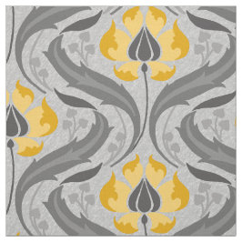 Art Nouveau Wildbloemen, Geel en Grijs Stof