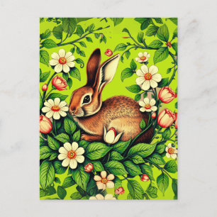 Art Nouveau Wilde Konijn en Bloemen Briefkaart