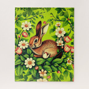 Art Nouveau Wilde Konijn en Bloemen Legpuzzel