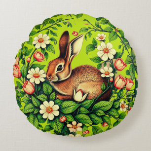 Art Nouveau Wilde Konijn en Bloemen Rond Kussen