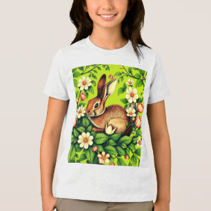 Art Nouveau Wilde Konijn en Bloemen Tri-Blend Shirt