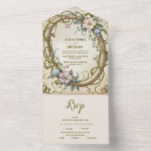 Art Nouveau Wildflower bruiloft All In One Uitnodiging (Binnen)