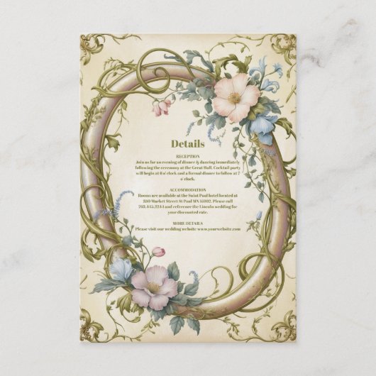 Art Nouveau Wildflower bruiloft Informatiekaartje (Voorkant)