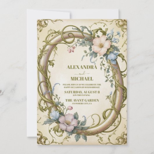 Art Nouveau Wildflower bruiloft Kaart (Voorkant)