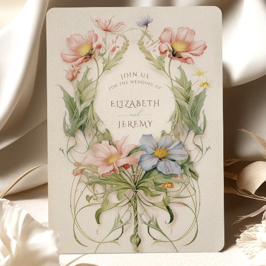 Art Nouveau Wildflower bruiloft Kaart