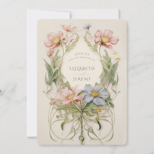 Art Nouveau Wildflower bruiloft Kaart (Voorkant)