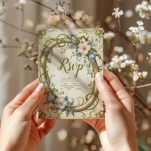 Art Nouveau Wildflower bruiloft RSVP Kaartje