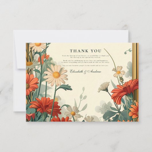 Art Nouveau Wildflower Lijst bruiloft Bedankkaart (Voorkant)