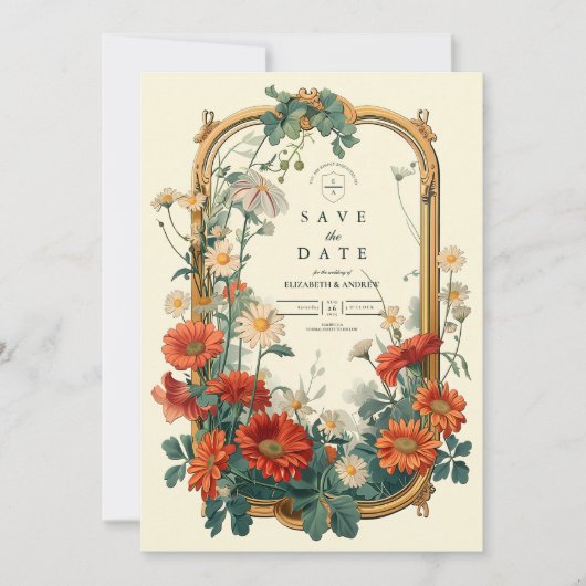 Art Nouveau Wildflower Lijst bruiloft Save The Date (Voorkant)