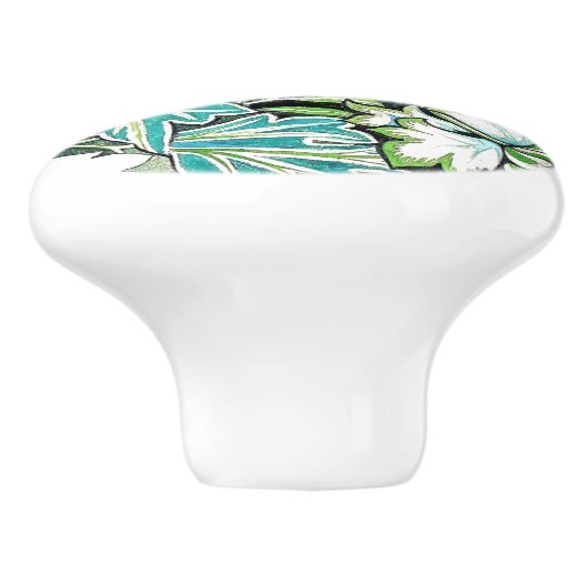 Art nouveau william morris anenoom bloemig keramische knop (Zijkant)