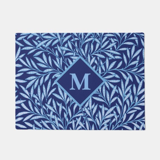 Art Nouveau Willow met Monogram, Kobalt Blue Deurmat (Voorkant)