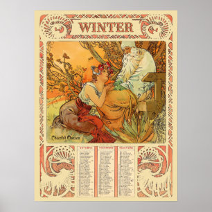 Art Nouveau Winterkalender uit het Victoriaanse ti Poster