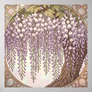 Art Nouveau Wisteria Bloemrijke Gouden Lijst Poster