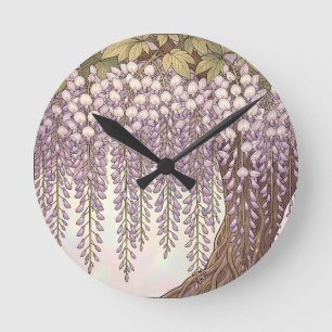 Art Nouveau Wisteria Bloemrijke Gouden Lijst Ronde Klok