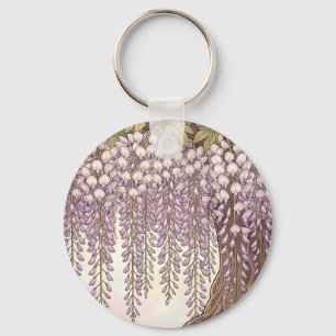 Art Nouveau Wisteria Bloemrijke Gouden Lijst Sleutelhanger