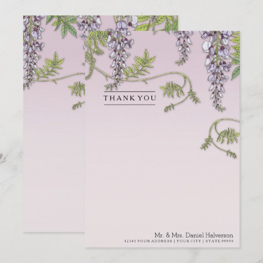 Art Nouveau  Wisteria Floral Dank u Notitiekaartje (Voorkant / Achterkant)