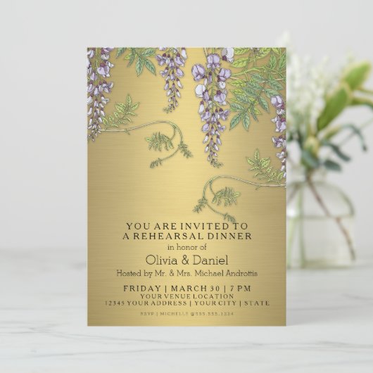 Art Nouveau  Wisteria Floral Rehearsal Kaart (Staand voorkant)