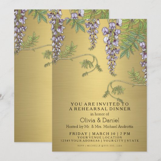 Art Nouveau  Wisteria Floral Rehearsal Kaart (Voorkant / Achterkant)