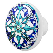 Art Nouveau Wit Aqua Blauw Geometrisch Keramische Knop (Rechts)