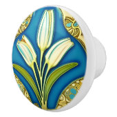 Art Nouveau Wit Gestileerde Lelie Keramische Knop (Rechts)