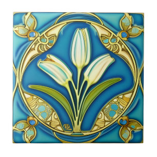 Art Nouveau Wit Gestileerde Lelie Tegeltje