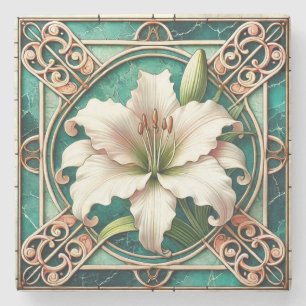 Art Nouveau wit leliebloemmotief Stenen Onderzetter