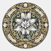 Art Nouveau Witte Bloemen Ronde Sticker (Voorkant)