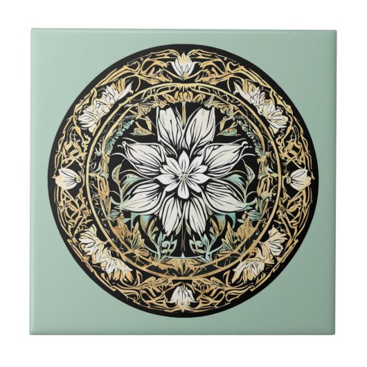 Art Nouveau Witte Bloemen Tegeltje (Voorkant)