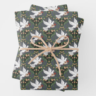 Art Nouveau Witte Duif Liefde Inpakpapier Vel