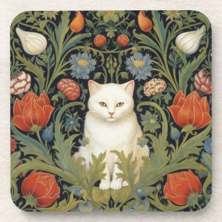 Art nouveau witte kat in de tuin bier onderzetter
