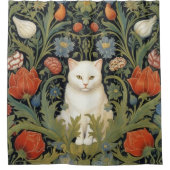 Art nouveau witte kat in de tuin douchegordijn (Voorkant)