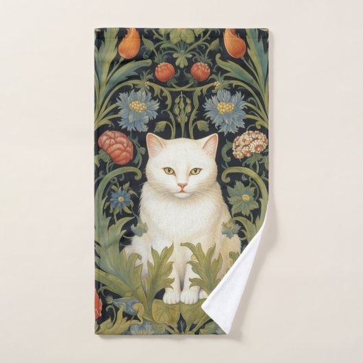 Art nouveau witte kat in de tuin handdoek (Handdoek)