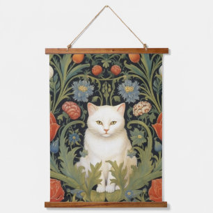 Art nouveau witte kat in de tuin hangend wandkleed